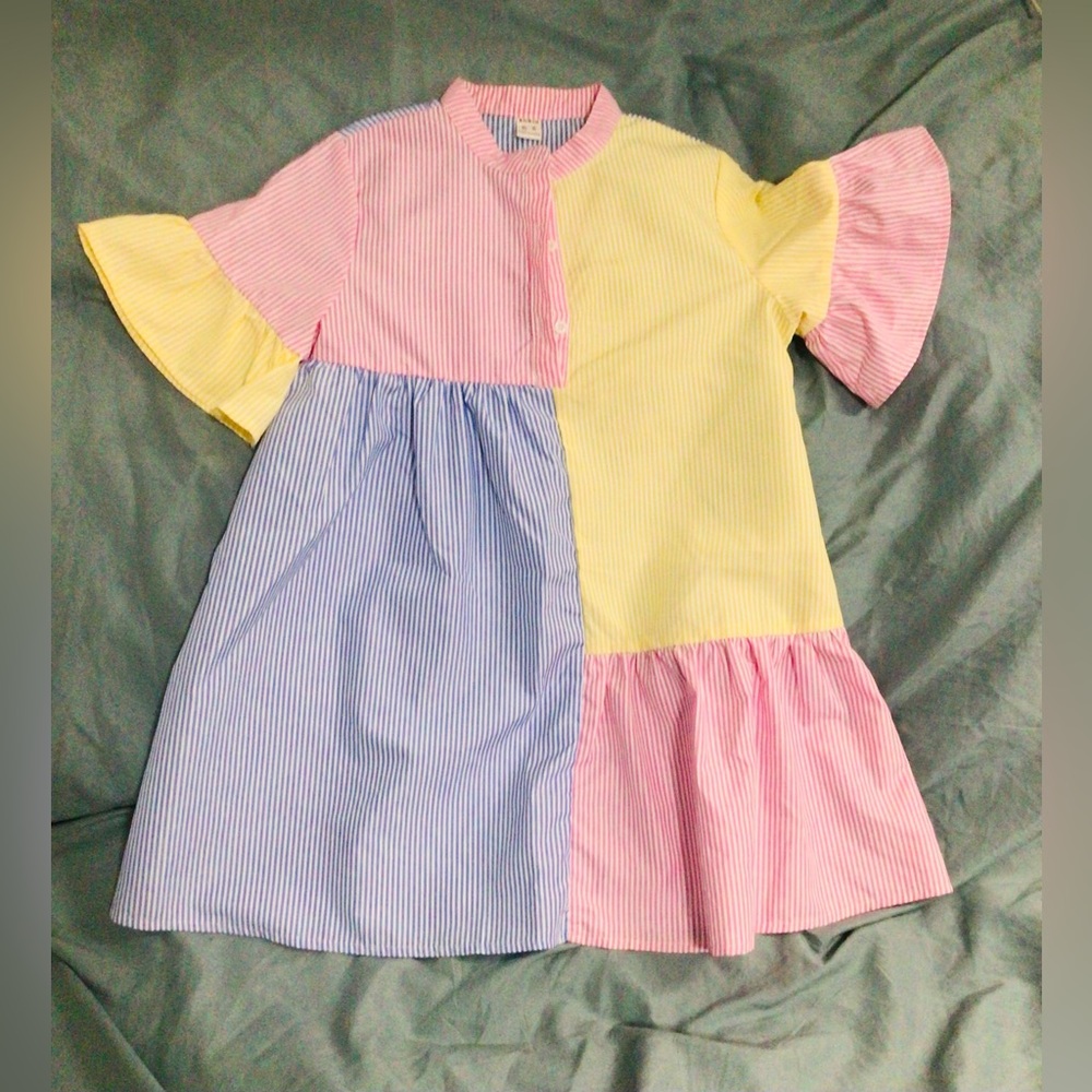 SHEIN Kids Colorblock Dress - Pink, Yellow, Blue